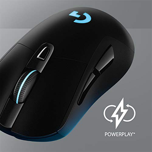 Logitech G703 Lightspeed Wireless Gaming Mouse W/Hero 25K Sensor  PowerPlay Compatible  Lightsync RGB  Lightweight 95G 10G Optional  100 25  600 DPI  Rubber Side Grips   Black