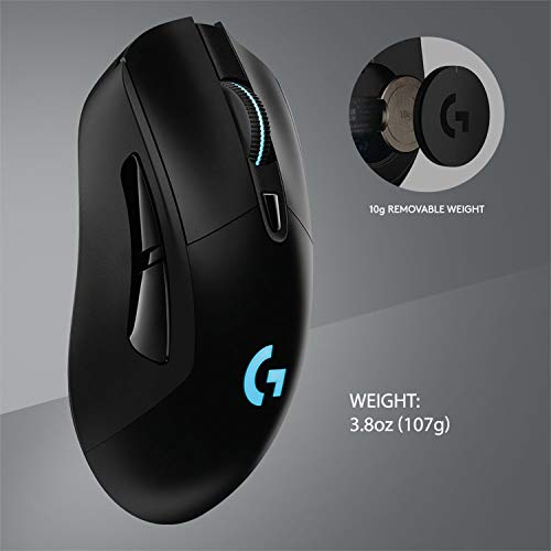Logitech G703 Lightspeed Wireless Gaming Mouse W/Hero 25K Sensor  PowerPlay Compatible  Lightsync RGB  Lightweight 95G 10G Optional  100 25  600 DPI  Rubber Side Grips   Black