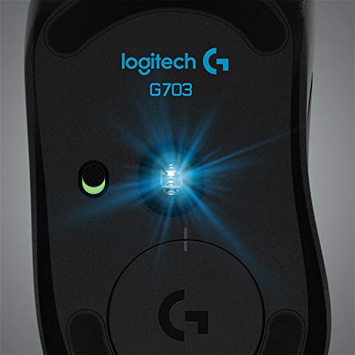 Logitech G703 Lightspeed Wireless Gaming Mouse W/Hero 25K Sensor  PowerPlay Compatible  Lightsync RGB  Lightweight 95G 10G Optional  100 25  600 DPI  Rubber Side Grips   Black