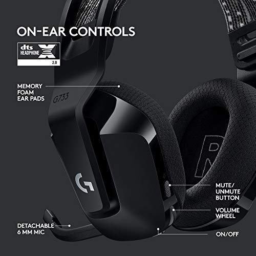 Logitech - Auriculares inalámbricos G733 Lightspeed para juegos, con diadema de suspensión, Lightsync RGB, tecnología de micrófono Blue VO!CE y controladores de audio PRO-G, color negro