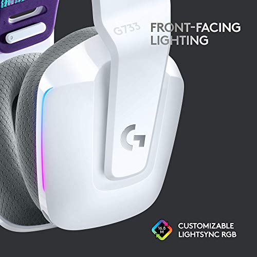 Logitech G733 Lightspeed Wireless Gaming Headset  Suspension Headband  Lightsync RGB  Blue VO CE Mic  PRO G Audio   White  Gaming Headset Wireless  PC Compatible