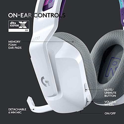 Logitech G733 Lightspeed Wireless Gaming Headset  Suspension Headband  Lightsync RGB  Blue VO CE Mic  PRO G Audio   White  Gaming Headset Wireless  PC Compatible