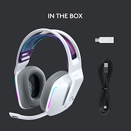 Logitech G733 Lightspeed Wireless Gaming Headset  Suspension Headband  Lightsync RGB  Blue VO CE Mic  PRO G Audio   White  Gaming Headset Wireless  PC Compatible