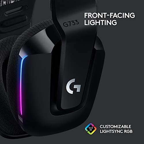 Logitech - Auriculares inalámbricos G733 Lightspeed para juegos, con diadema de suspensión, Lightsync RGB, tecnología de micrófono Blue VO!CE y controladores de audio PRO-G, color negro