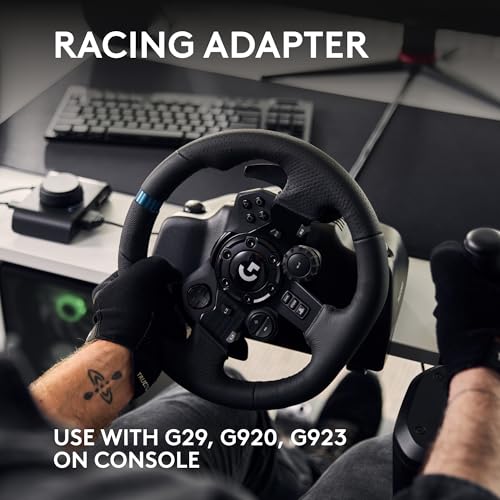 Logitech G923 Racing Wheel and Pedals  TRUEFORCE up to 1000 Hz Force Feedback  Gaming Steering Wheel PS5  PS4  PC  Mac  Genuine Leather  Black