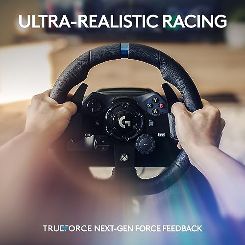 Logitech G923 Racing Wheel and Pedals  TRUEFORCE up to 1000 Hz Force Feedback  Gaming Steering Wheel PS5  PS4  PC  Mac  Genuine Leather  Black