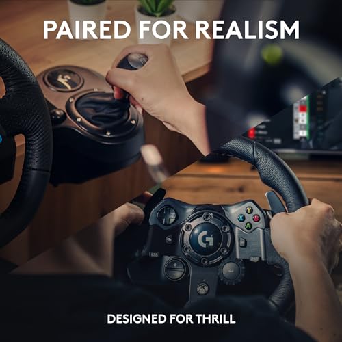 Logitech G923 Racing Wheel and Pedals  TRUEFORCE up to 1000 Hz Force Feedback  Gaming Steering Wheel PS5  PS4  PC  Mac  Genuine Leather  Black