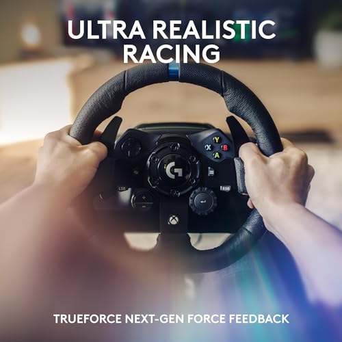 Logitech G923 Racing Wheel and Pedals  TRUEFORCE up to 1000 Hz Force Feedback  Gaming Steering Wheel PS5  PS4  PC  Mac  Genuine Leather  Black