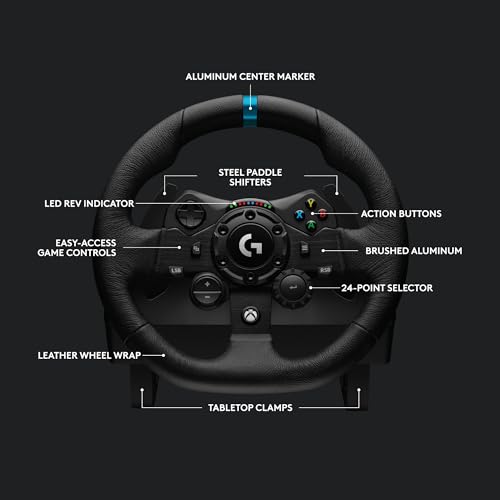 Logitech G923 Racing Wheel and Pedals  TRUEFORCE up to 1000 Hz Force Feedback  Gaming Steering Wheel PS5  PS4  PC  Mac  Genuine Leather  Black