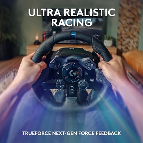 Logitech G923 Racing Wheel and Pedals  TRUEFORCE up to 1000 Hz Force Feedback  Gaming Steering Wheel PS5  PS4  PC  Mac  Genuine Leather  Black