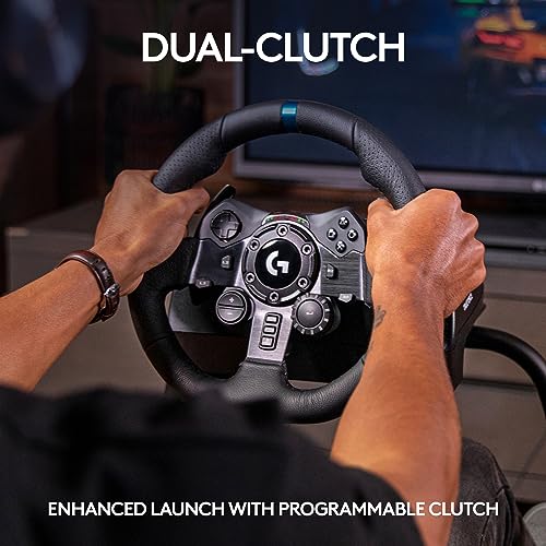 Logitech G923 Racing Wheel and Pedals  TRUEFORCE up to 1000 Hz Force Feedback  Gaming Steering Wheel PS5  PS4  PC  Mac  Genuine Leather  Black