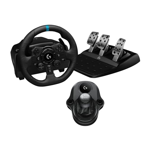 Logitech G923 Racing Wheel and Pedals  TRUEFORCE up to 1000 Hz Force Feedback  Gaming Steering Wheel PS5  PS4  PC  Mac  Genuine Leather  Black