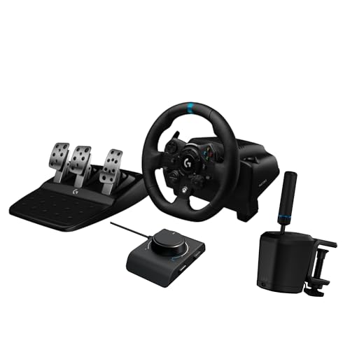 Logitech G923 Racing Wheel and Pedals  TRUEFORCE up to 1000 Hz Force Feedback  Gaming Steering Wheel PS5  PS4  PC  Mac  Genuine Leather  Black