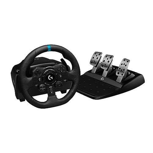 Logitech G923 Racing Wheel and Pedals  TRUEFORCE up to 1000 Hz Force Feedback  Gaming Steering Wheel PS5  PS4  PC  Mac  Genuine Leather  Black