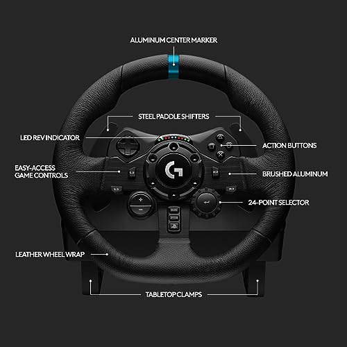 Logitech G923 Racing Wheel and Pedals  TRUEFORCE up to 1000 Hz Force Feedback  Gaming Steering Wheel PS5  PS4  PC  Mac  Genuine Leather  Black