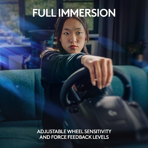 Logitech G923 Racing Wheel and Pedals  TRUEFORCE up to 1000 Hz Force Feedback  Gaming Steering Wheel PS5  PS4  PC  Mac  Genuine Leather  Black