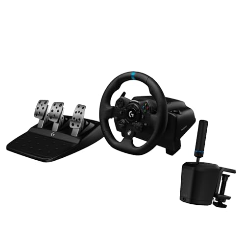 Logitech G923 Racing Wheel and Pedals  TRUEFORCE up to 1000 Hz Force Feedback  Gaming Steering Wheel PS5  PS4  PC  Mac  Genuine Leather  Black