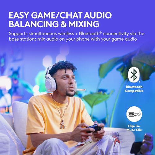 Logitech G Astro A50 X Omni Platform Wireless Gaming Headset Base Station for PS5 Xbox PC PLAYSYNC Video & Audio Switcher HDMI 2 1 4K 120Hz VRR <24 bit/48 kHz 24hr Battery 2 4GHz & BT White