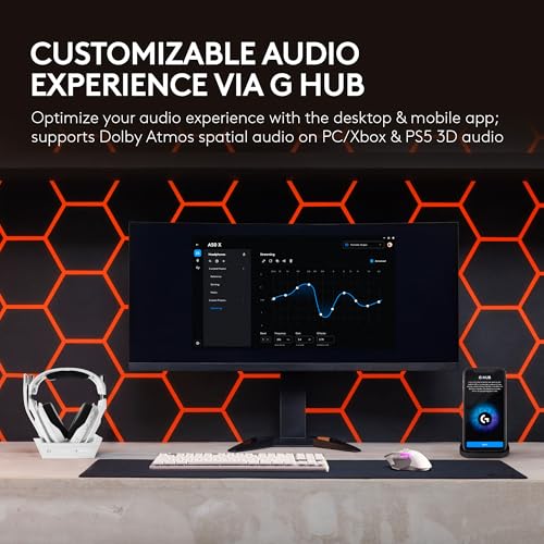 Logitech G Astro A50 X Omni Platform Wireless Gaming Headset Base Station for PS5 Xbox PC PLAYSYNC Video & Audio Switcher HDMI 2 1 4K 120Hz VRR <24 bit/48 kHz 24hr Battery 2 4GHz & BT White