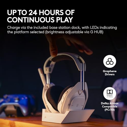 Logitech G Astro A50 X Omni Platform Wireless Gaming Headset Base Station for PS5 Xbox PC PLAYSYNC Video & Audio Switcher HDMI 2 1 4K 120Hz VRR <24 bit/48 kHz 24hr Battery 2 4GHz & BT White