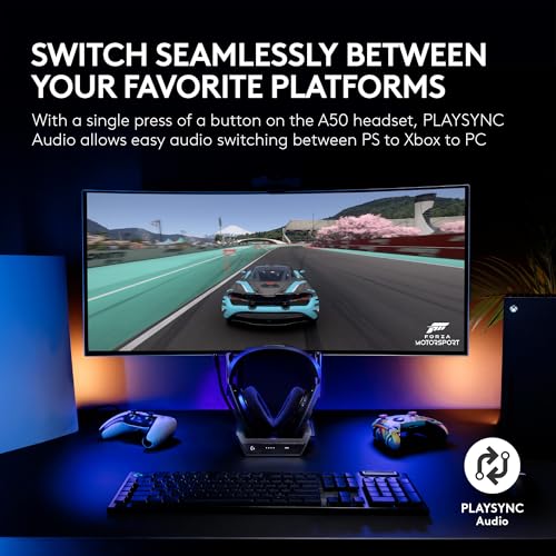 Logitech G Astro A50 Omni Platform Wireless Gaming Headset   Base Station for PS5  Xbox  PC  PLAYSYNC Audio Switcher  <16 bit/48kHz  Console   <24 bit/48 kHz  PC   24hr Battery  2 4GHz & BT   White