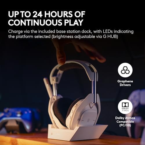 Logitech G Astro A50 X Multi Platform Wireless Gaming Headset   Base Station for PS5/Xbox/PC  PLAYSYNC Video & Audio Switcher  HDMI 2 1 4K 120Hz VRR  <24bit/48kHz  24hr Battery  2 4GHz & BT   White
