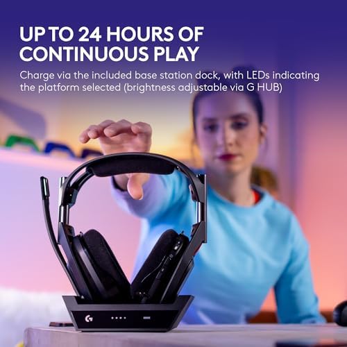 Logitech G Astro A50 X Multi Platform Wireless Gaming Headset   Base Station for PS5/Xbox/PC  PLAYSYNC Video & Audio Switcher  HDMI 2 1 4K 120Hz VRR  <24bit/48kHz  24hr Battery  2 4GHz & BT   White