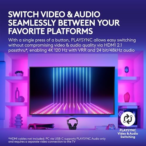 Logitech G Astro A50 X Multi Platform Wireless Gaming Headset   Base Station for PS5/Xbox/PC  PLAYSYNC Video & Audio Switcher  HDMI 2 1 4K 120Hz VRR  <24bit/48kHz  24hr Battery  2 4GHz & BT   White