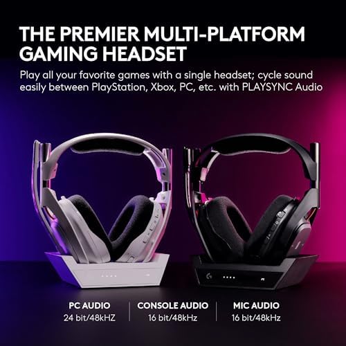 Logitech G Astro A50 Multi Platform Wireless Gaming Headset   Base Station for PS5/Xbox/PC  PLAYSYNC Audio Switcher  <16bit/48kHz  Console   <24bit/48kHz  PC   24hr Battery  2 4GHz & BT   Black