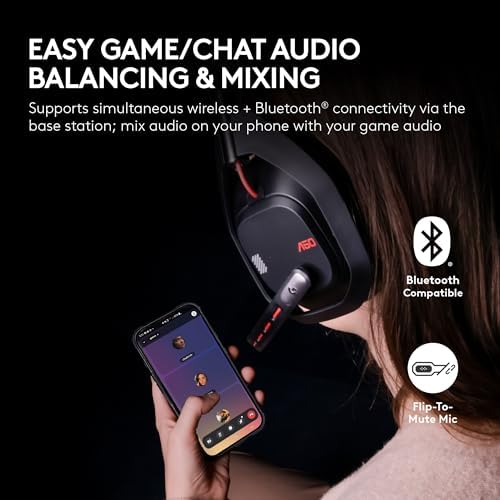 Logitech G Astro A50 Multi Platform Wireless Gaming Headset   Base Station for PS5/Xbox/PC  PLAYSYNC Audio Switcher  <16bit/48kHz  Console   <24bit/48kHz  PC   24hr Battery  2 4GHz & BT   Black