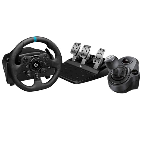 Logitech G Logitech G923 Racing Wheel and Pedals   Driving Force Shifter Bundle   Real Leather  For PS5  PS4  PC  Mac   Black  Renewed 