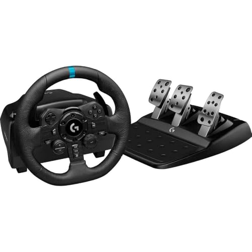 Logitech G Logitech G923 Racing Wheel and Pedals   Driving Force Shifter Bundle   Real Leather  For PS5  PS4  PC  Mac   Black  Renewed 