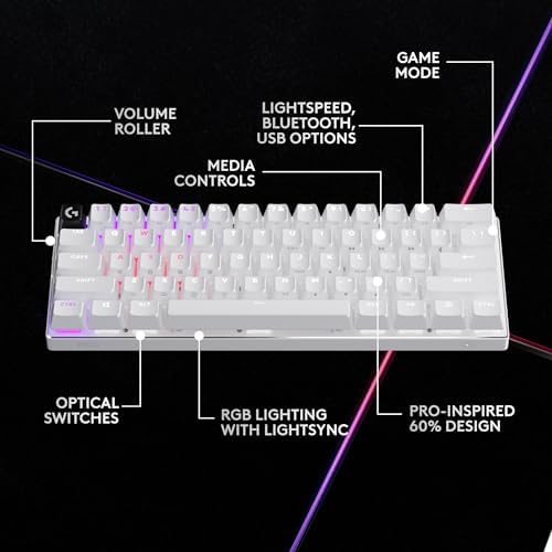 Logitech G PRO X 60 Lightspeed Wireless Gaming Keyboard  Ultra Compact TKL 60  Mechanical Keyboard for Windows PC  LIGHTSYNC RGB  Dual Shot PBT Keycaps  GX Optical Linear Switches   White