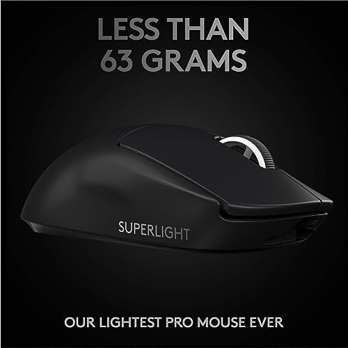 Logitech G PRO X SUPERLIGHT Wireless Gaming Mouse  Ultra Lightweight  HERO 25K Sensor  25 600 DPI  5 Programmable Buttons  Long Battery Life  Compatible with PC / Mac   Black