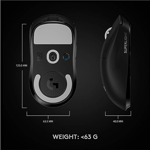 Logitech G PRO X SUPERLIGHT Wireless Gaming Mouse  Ultra Lightweight  HERO 25K Sensor  25 600 DPI  5 Programmable Buttons  Long Battery Life  Compatible with PC / Mac   Black