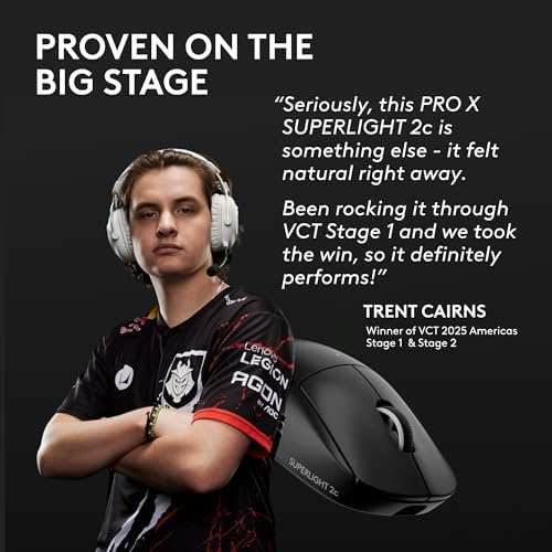 Logitech G PRO X SUPERLIGHT 2 Wireless Gaming Mouse  60g Pro Grade with 5 Programmable Buttons  44k DPI Sensor  8kHz Report Rate  USB C Charging for PC/Mac   Black