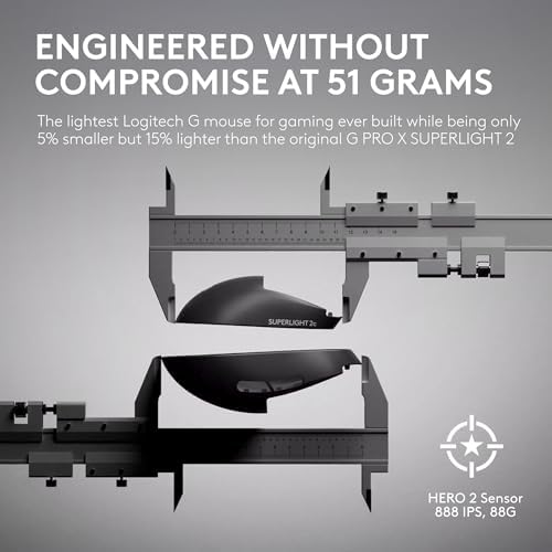 Logitech G PRO X SUPERLIGHT 2 Wireless Gaming Mouse  60g Pro Grade with 5 Programmable Buttons  44k DPI Sensor  8kHz Report Rate  USB C Charging for PC/Mac   Black