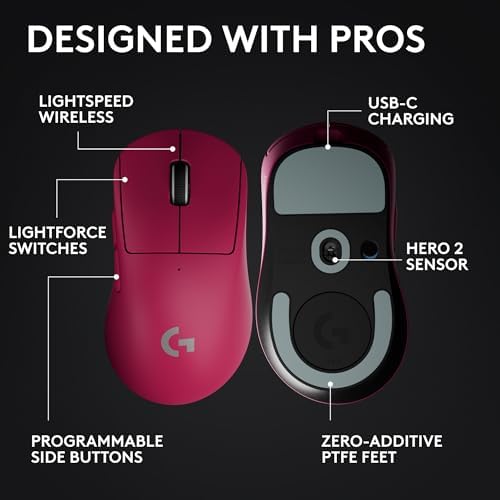 Logitech G PRO X SUPERLIGHT 2 Wireless Gaming Mouse  60g Pro Grade with 5 Programmable Buttons  44k DPI Sensor  8kHz Report Rate  USB C Charging for PC/Mac   Black