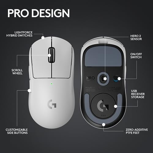 Logitech G PRO X SUPERLIGHT 2 Wireless Gaming Mouse  60g Pro Grade with 5 Programmable Buttons  44k DPI Sensor  8kHz Report Rate  USB C Charging for PC/Mac   Black