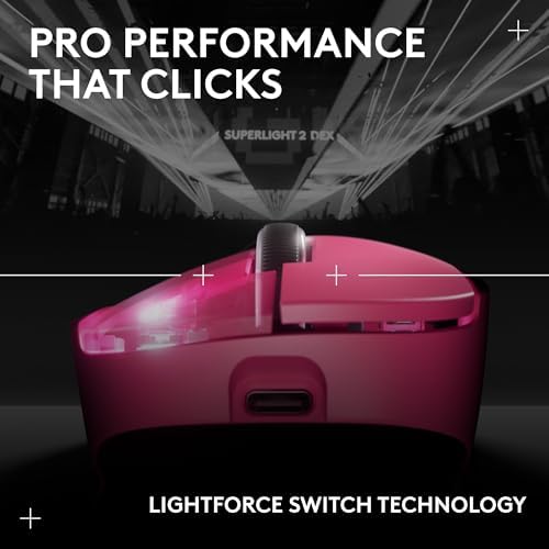 Logitech G PRO X Superlight 2c Wireless Gaming Mouse  51 g pro Grade Compact Mouse with 5 programmable Buttons  USB C Charging  44K DPI Sensor  up to 8 kHz Polling for PC/Mac   Magenta
