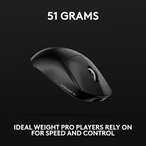 Logitech G PRO X Superlight 2c Wireless Gaming Mouse  51 g pro Grade Compact Mouse with 5 programmable Buttons  USB C Charging  44K DPI Sensor  up to 8 kHz Polling for PC/Mac   Black