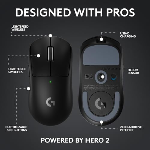 Logitech G PRO X Superlight 2c Wireless Gaming Mouse  51 g pro Grade Compact Mouse with 5 programmable Buttons  USB C Charging  44K DPI Sensor  up to 8 kHz Polling for PC/Mac   Black