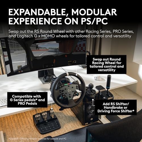 Logitech G RS50 System  3 Piece Sim Racing Steering Wheel Setup   RS50 Wheel Base with 8 Nm Direct Drive  RS Wheel Hub with 13 Buttons and RS Round Wheel 11 inch   for PS5/PS4/PC