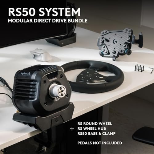 Logitech G RS50 System  3 Piece Sim Racing Steering Wheel Setup   RS50 Wheel Base with 8 Nm Direct Drive  RS Wheel Hub with 13 Buttons and RS Round Wheel 11 inch   for PS5/PS4/PC
