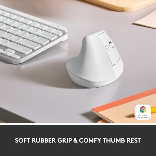 Logitech Lift Vertical Ergonomic Mouse  Wireless  Bluetooth or Logi Bolt USB Receiver  Quiet clicks  4 Buttons  Compatible with Windows/macOS/iPadOS  Laptop  PC   Off White