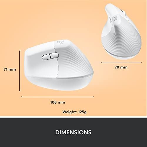 Logitech Lift Vertical Ergonomic Mouse  Wireless  Bluetooth or Logi Bolt USB Receiver  Quiet clicks  4 Buttons  Compatible with Windows/macOS/iPadOS  Laptop  PC   Off White