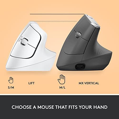 Logitech Lift Vertical Ergonomic Mouse  Wireless  Bluetooth or Logi Bolt USB Receiver  Quiet clicks  4 Buttons  Compatible with Windows/macOS/iPadOS  Laptop  PC   Off White