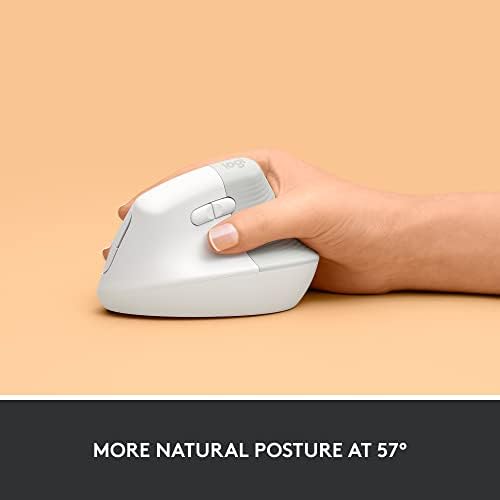 Logitech Lift Vertical Ergonomic Mouse  Wireless  Bluetooth or Logi Bolt USB Receiver  Quiet clicks  4 Buttons  Compatible with Windows/macOS/iPadOS  Laptop  PC   Off White