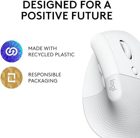 Logitech Lift Vertical Ergonomic Mouse  Wireless  Bluetooth or Logi Bolt USB Receiver  Quiet clicks  4 Buttons  Compatible with Windows/macOS/iPadOS  Laptop  PC   Off White
