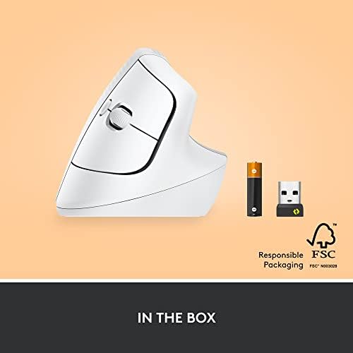 Logitech Lift Vertical Ergonomic Mouse  Wireless  Bluetooth or Logi Bolt USB Receiver  Quiet clicks  4 Buttons  Compatible with Windows/macOS/iPadOS  Laptop  PC   Off White